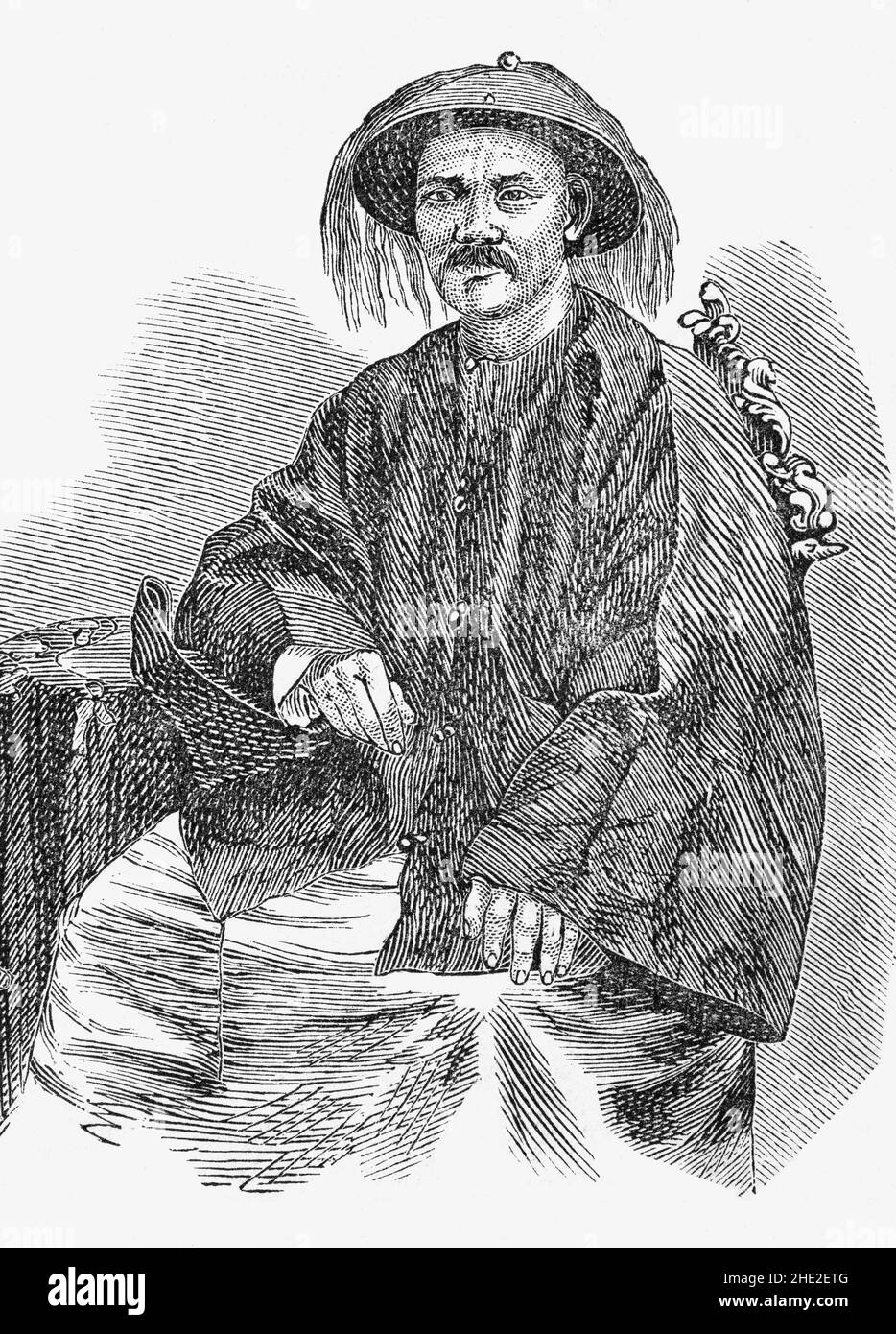 Un'illustrazione di fine 19th secolo di un Madarin cinese, originariamente un ufficiale degli imperi Ming e Qing. Quando i missionari gesuiti impararono la loro lingua, nel 16th secolo, la chiamarono 'mandarino', dal suo nome cinese Guānhuà o 'lingua dei funzionari'. Foto Stock Un'illustrazione di fine 19th secolo di un Madarin cinese, originariamente un ufficiale degli imperi Ming e Qing. Quando i missionari gesuiti impararono la loro lingua, nel 16th secolo, la chiamarono 'mandarino', dal suo nome cinese Guānhuà o 'lingua dei funzionari'. Foto Stock