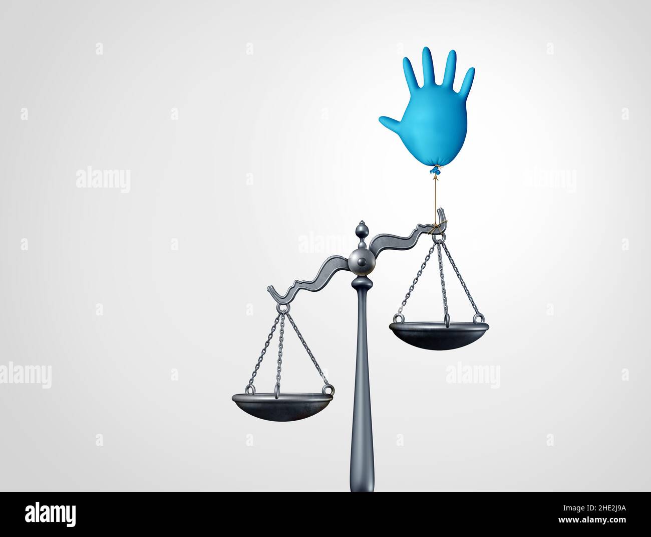 Assistenza legale e industria farmaceutica concetto di assistenza legale o di assistenza legale in materia di assistenza sanitaria come scala con l'aiuto di un guanto chirurgico. Foto Stock