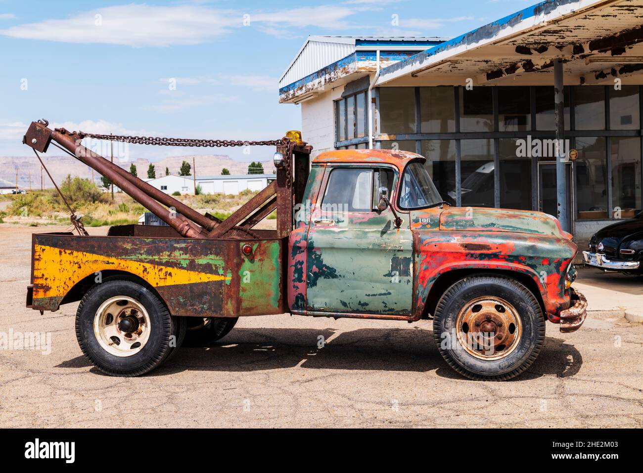 Veicolo da traino in arrugginito antico Chevrolet; Green River; Utah; USA Foto Stock