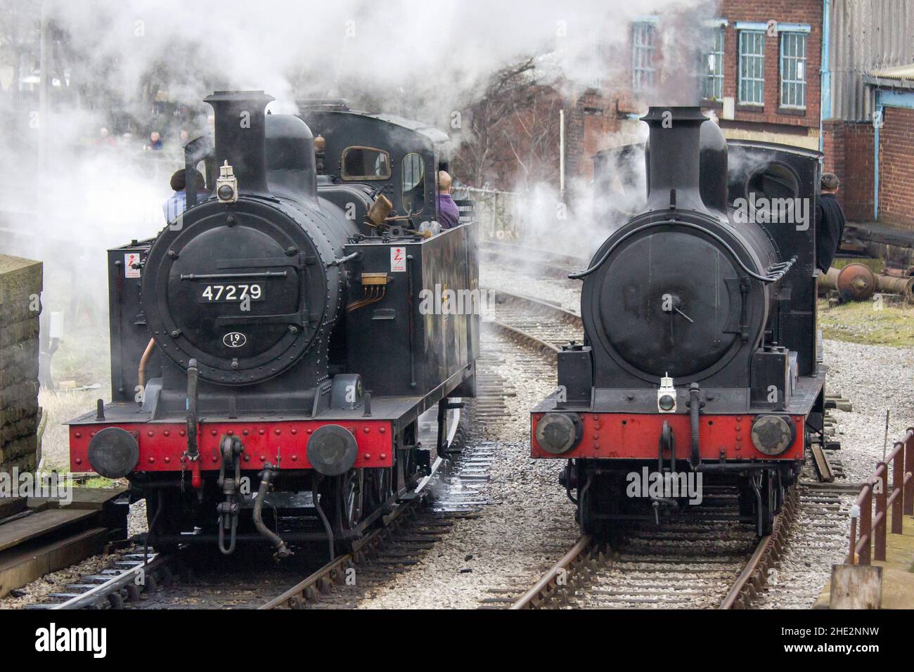 Un treno a vapore sulla ferrovia di Keighley e Worth Valley Foto Stock