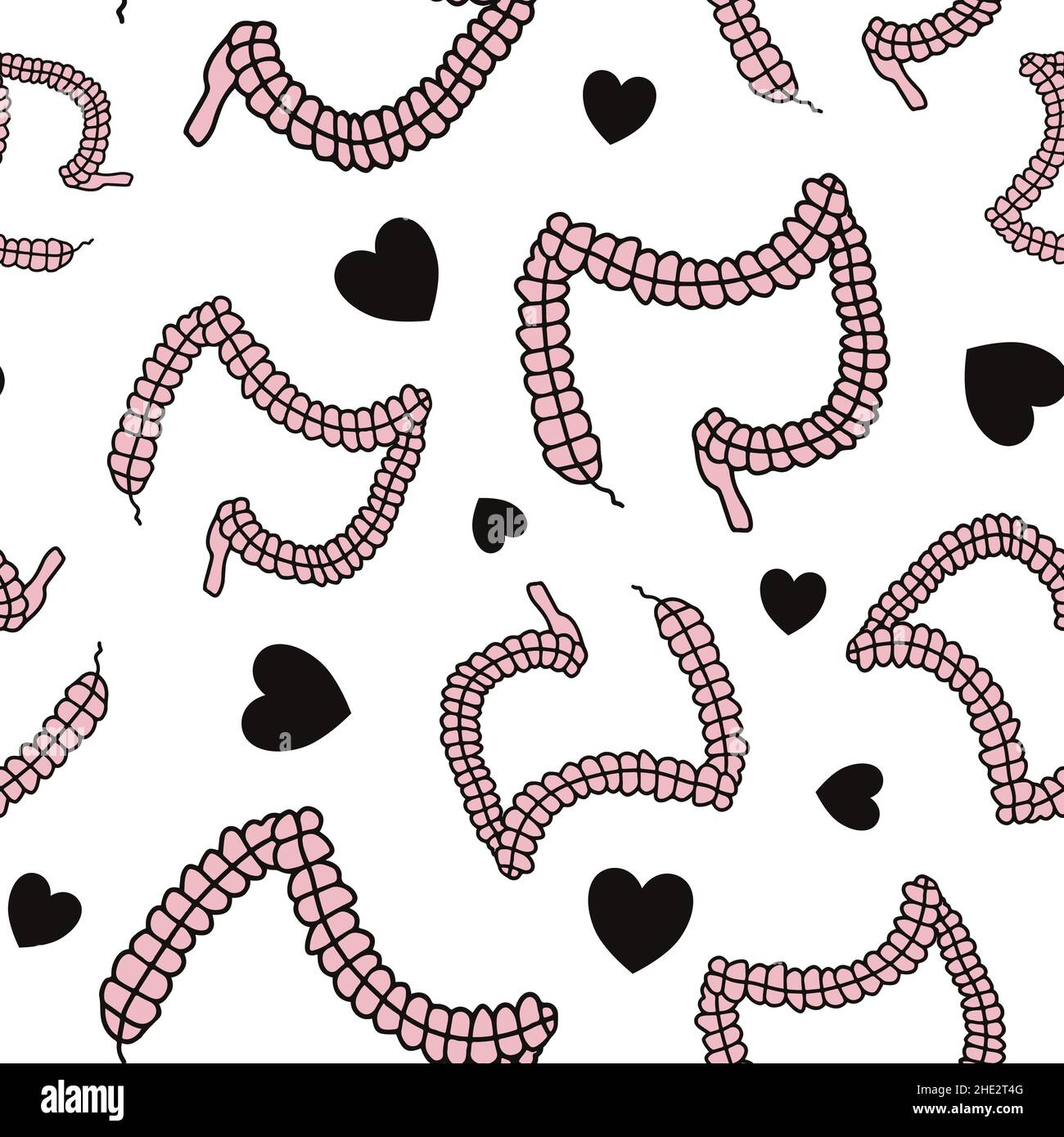 Struttura intestinale ripetizione modello per sfondo gastroenterologo. Divertimento a forma di budello, carta da parati organi interni Illustrazione Vettoriale