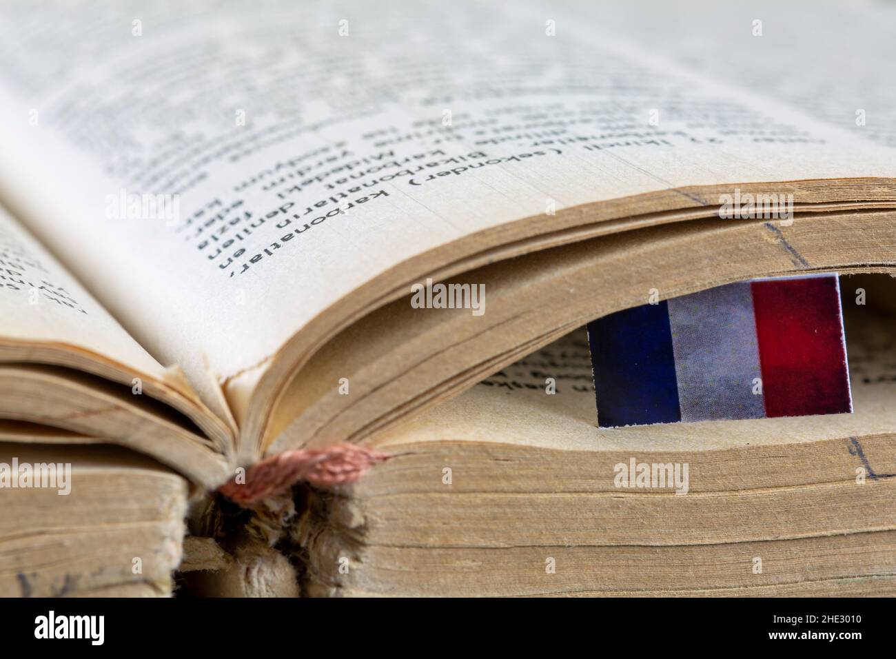 Bandiera francese e libro francese Foto Stock