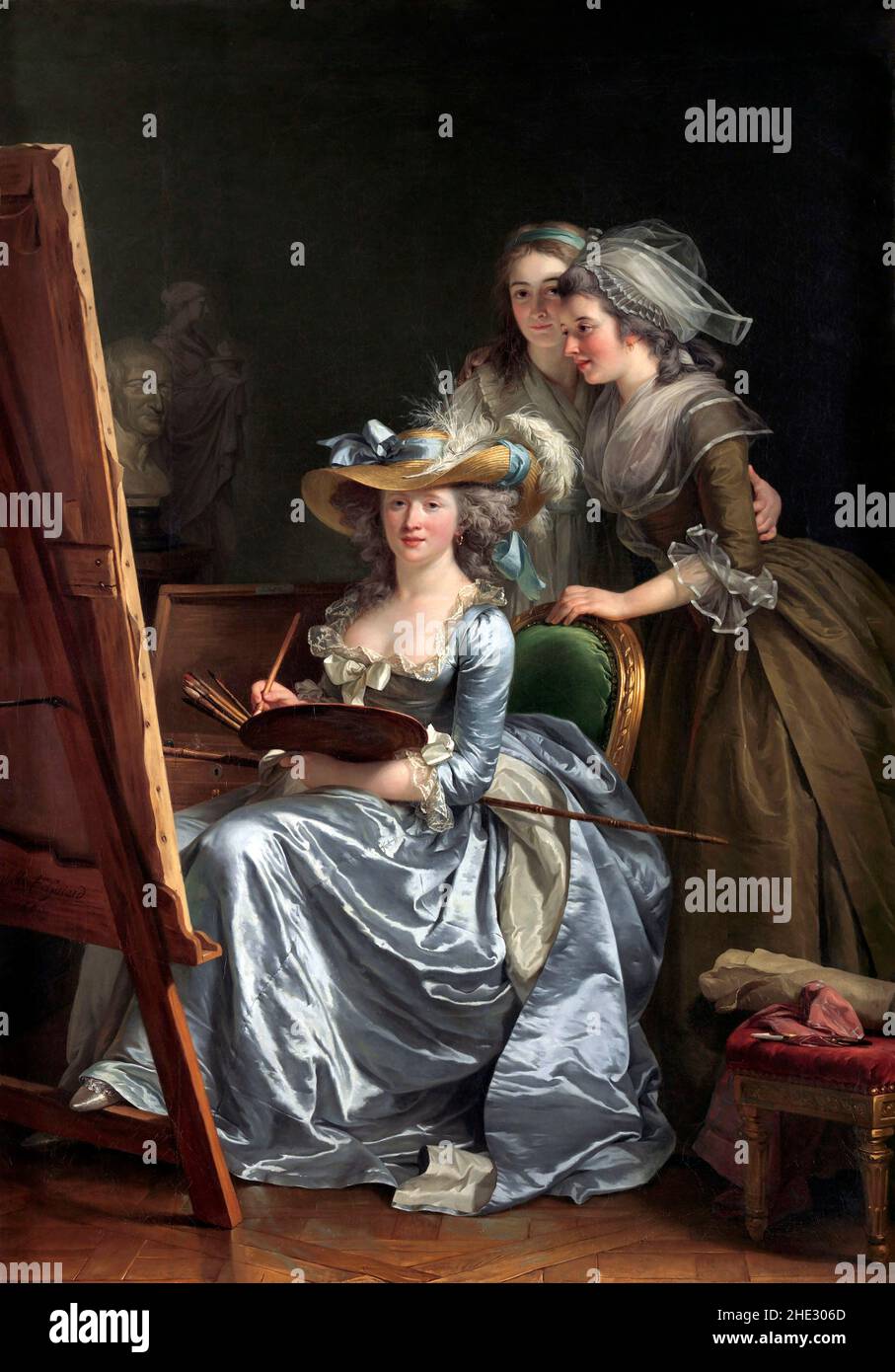 Autoritratto con due alunni, Marie Gabrielle Capet e Marie Marguerite Carreaux de Rosemond dell'artista francese, Adélaide Labille-Guiard (1749-1803), olio su tela, 1785 Foto Stock