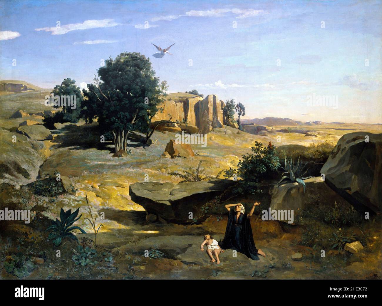 Hagar nella natura selvaggia di Jean-Baptiste-Camille Corot (1796-1875), olio su tela, 1835 Foto Stock