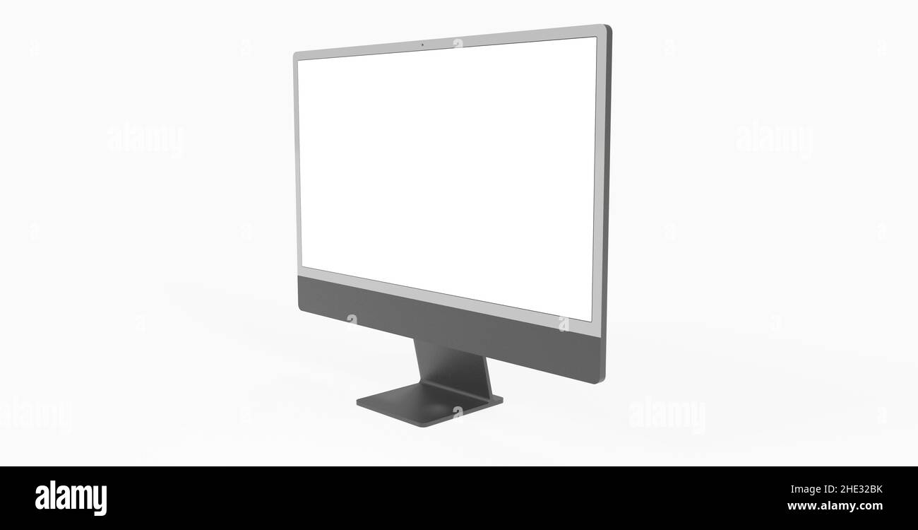 Un rendering 3D di un monitor per computer giallo dorato isolato su sfondo bianco Foto Stock