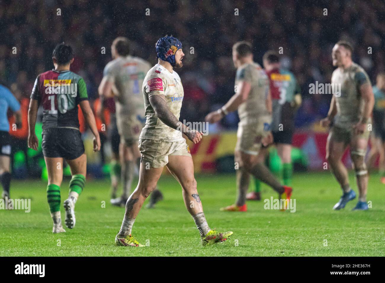 LONDRA, REGNO UNITO. 08th, Jan 2022. Jack Nowell Exeter Chiefs durante la Gallagher Premiership Rugby Round 13 Match tra Harlequins vs Exeter Chiefs allo Stoop Stadium il sabato 08 gennaio 2022. LONDRA INGHILTERRA. Credit: Takaimages/Alamy Live News Foto Stock