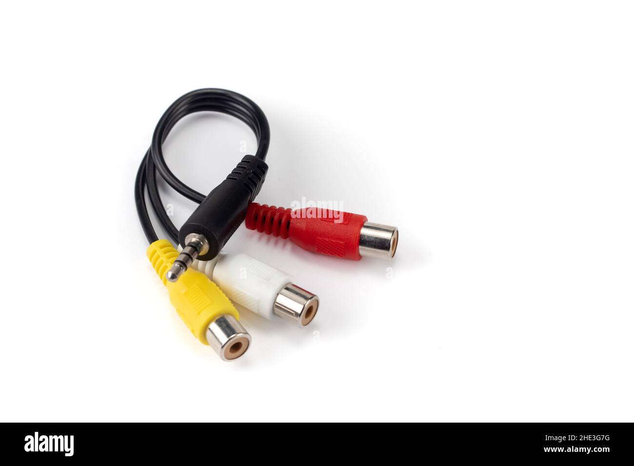 Jack RCA del cavo audio video isolato su sfondo bianco A. Foto Stock