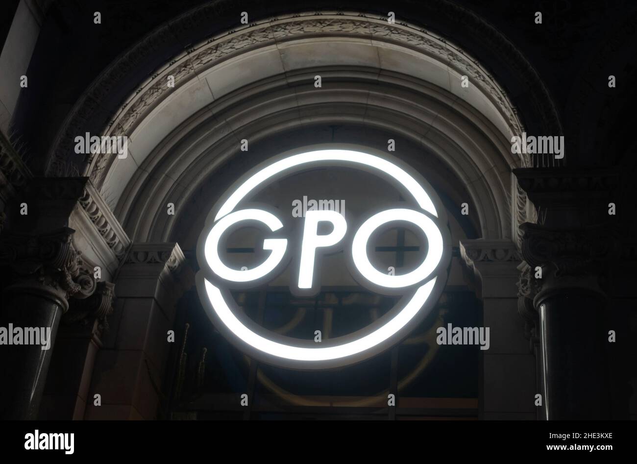 GRO -- Global provisioning Outlet, una sala ristorazione con cucine diverse nel quartiere Metquarter nel centro di Liverpool Foto Stock