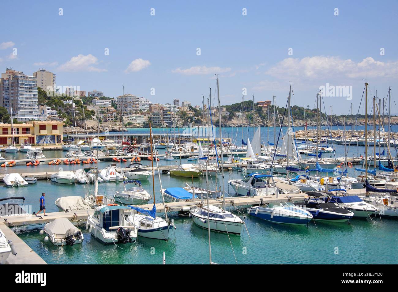 Marina view, Cala Major, comune di Palma, Maiorca (Mallorca), Isole Baleari, Spagna Foto Stock