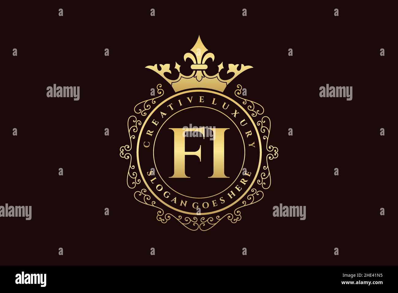 FI Initial Letter Luxury calligraphic femminile floreale a mano trafilato araldico monogramma antico vintage stile lusso logo design Premium Illustrazione Vettoriale