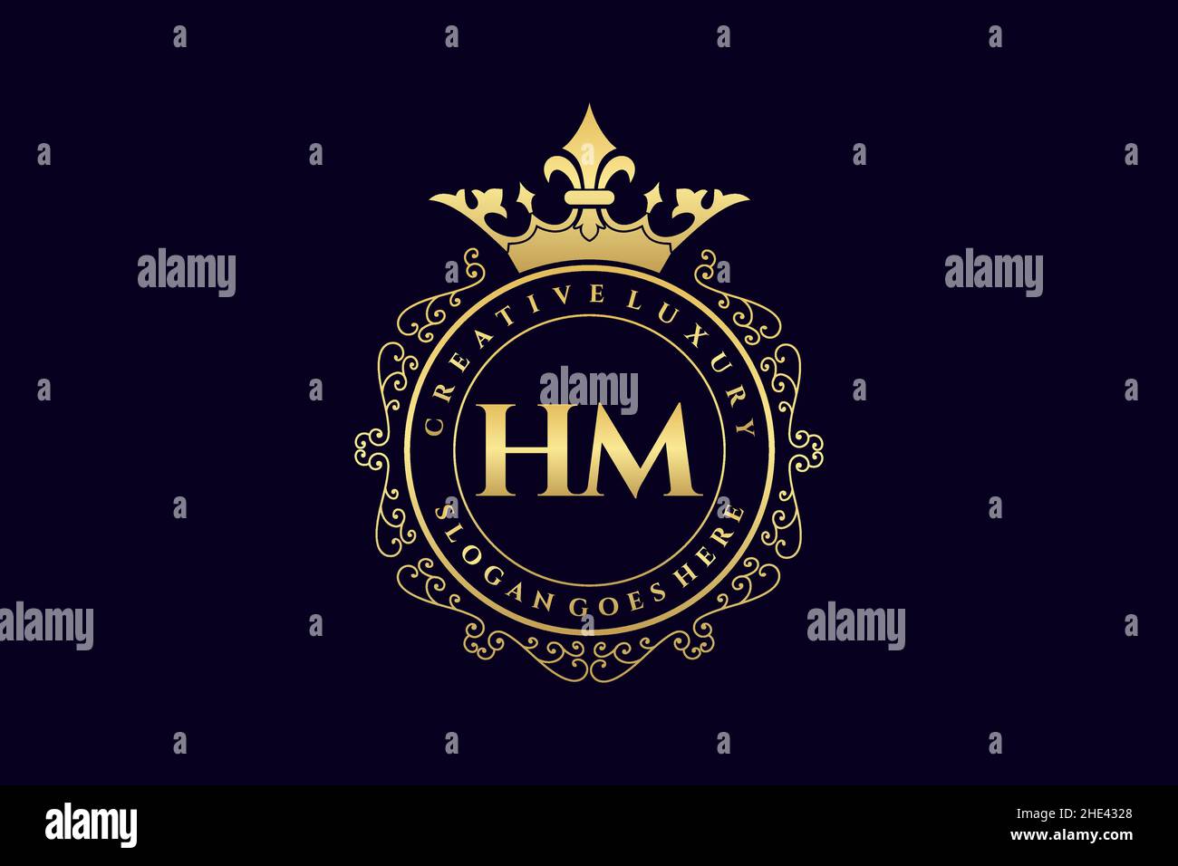 HM Initial Letter Luxury calligraphic femminile floreale a mano disegnato araldico monogramma antico vintage stile lusso logo design Premium Illustrazione Vettoriale