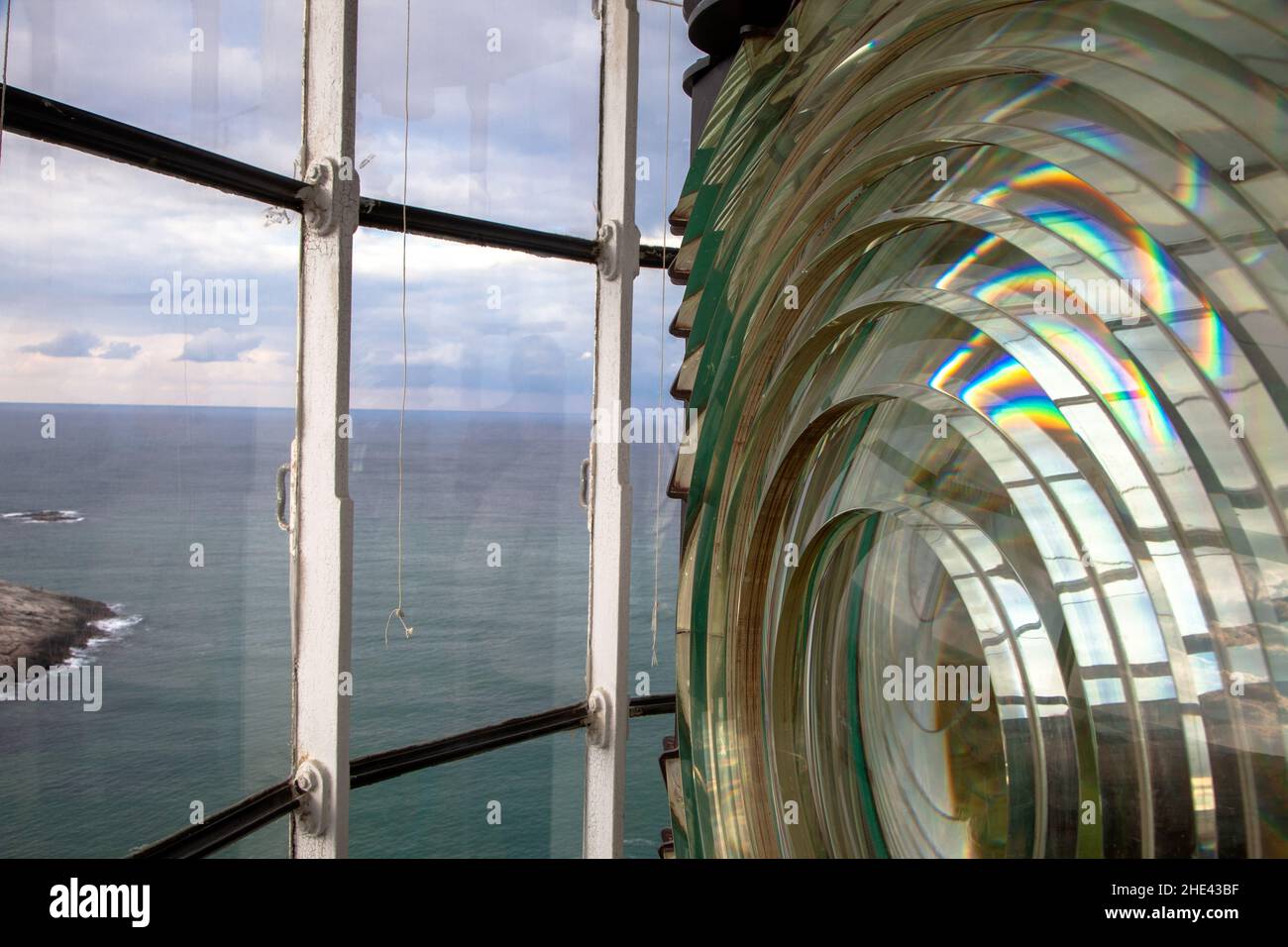 La grande lente e lampada del faro Sile Foto Stock