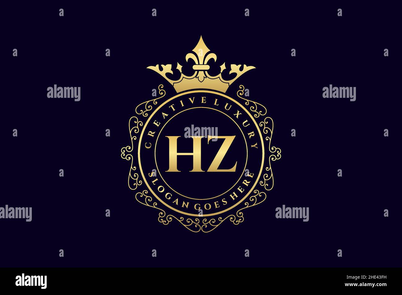HZ Initial Letter Luxury calligraphic femminile floreale a mano disegnato araldico monogramma antico vintage stile lusso logo design Premium Illustrazione Vettoriale