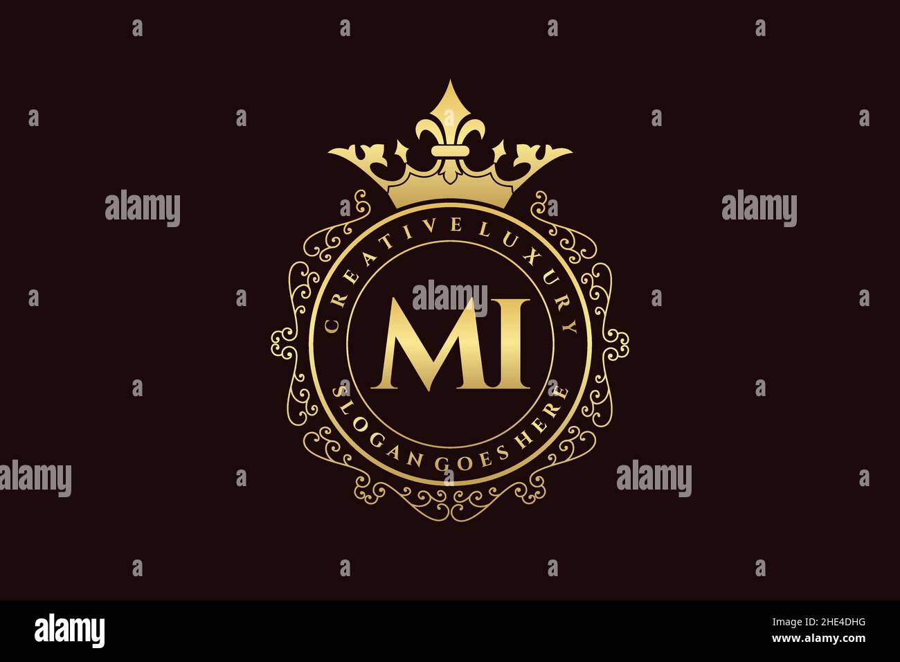 MI Initial Letter Luxury calligraphic femminile floreale a mano disegnato araldico monogramma antico vintage stile lusso logo design Premium Illustrazione Vettoriale