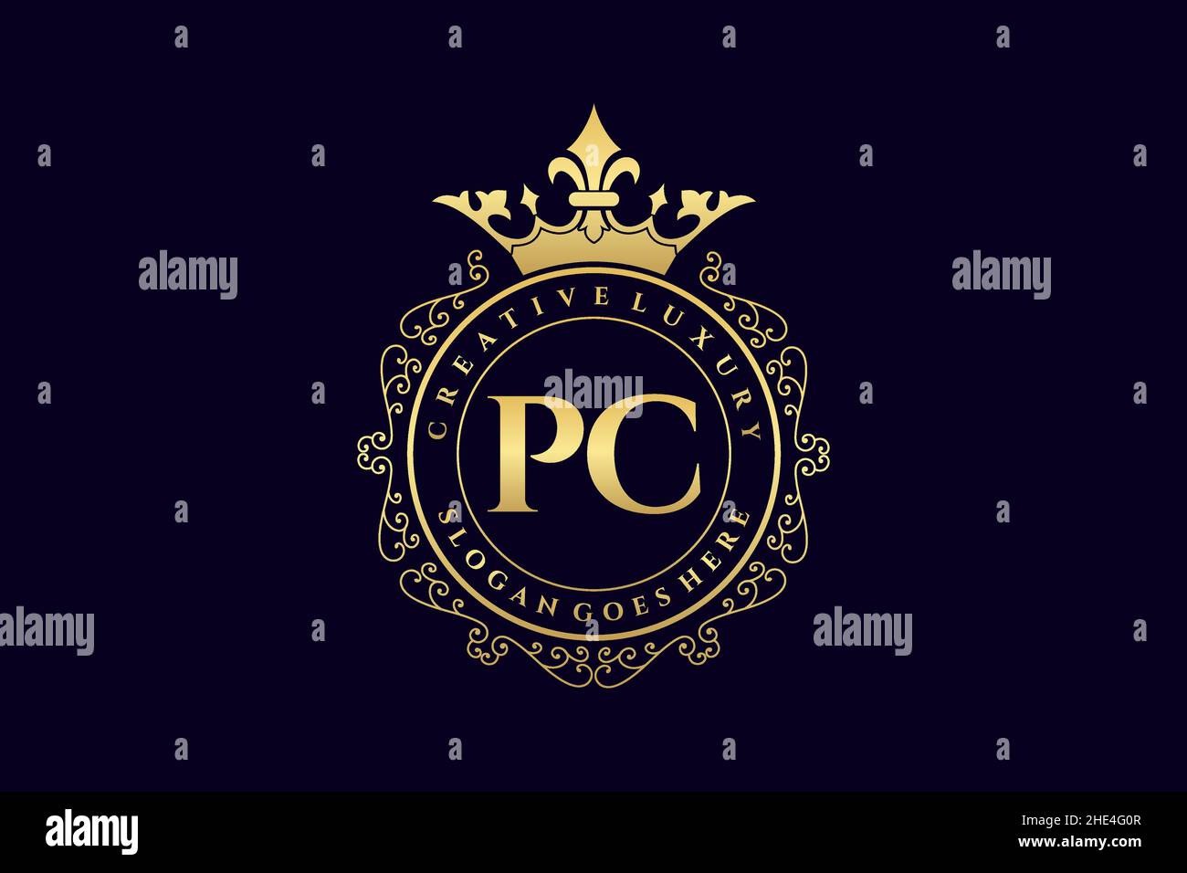 PC Initial Letter Luxury calligraphic femminile floreale a mano disegnato araldico monogramma antico vintage stile lusso logo design Premium Illustrazione Vettoriale