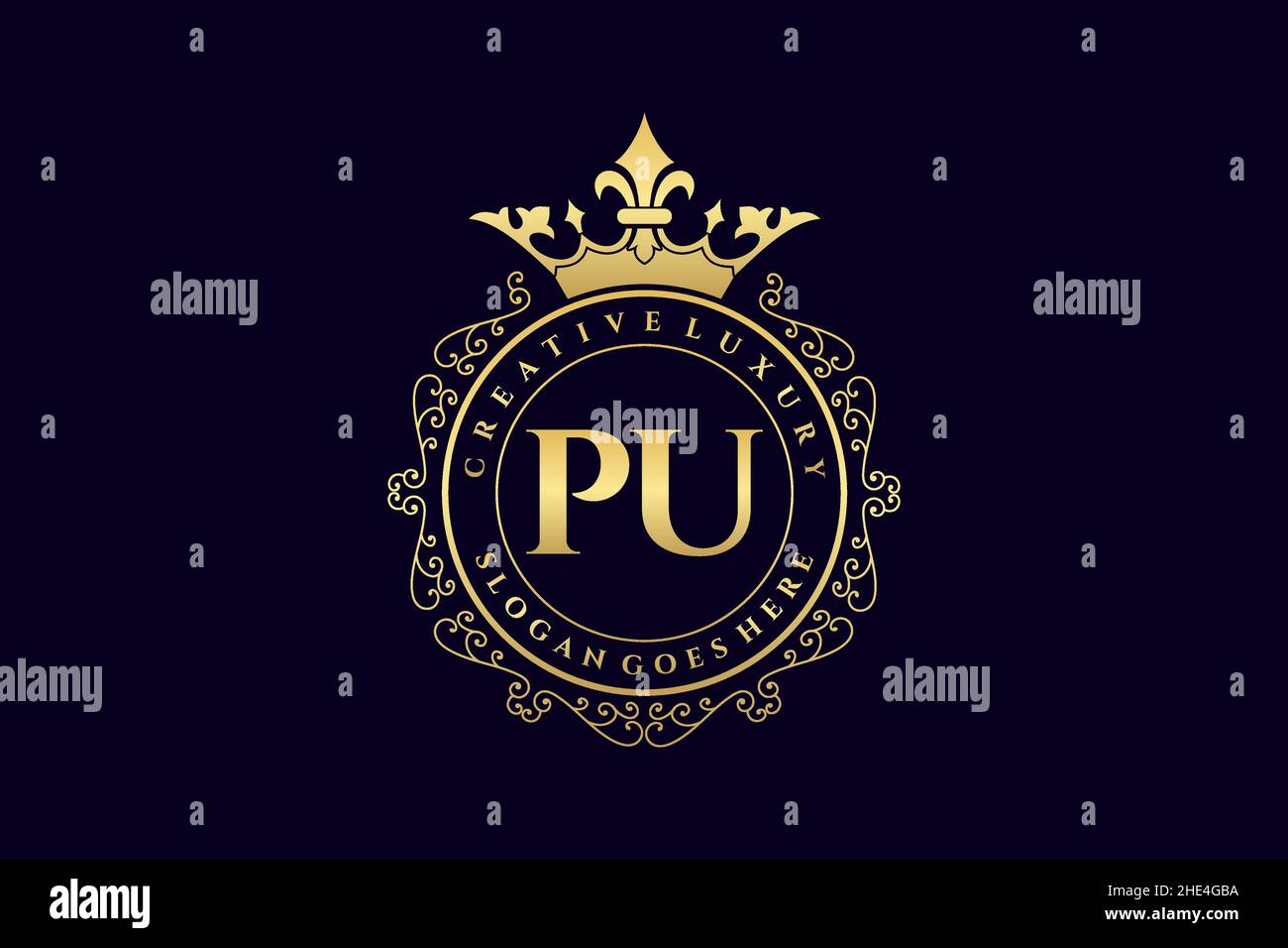 PU Initial Letter Luxury calligraphic femminile floreale a mano trafilato araldico monogramma antico vintage stile lusso logo design Premium Illustrazione Vettoriale