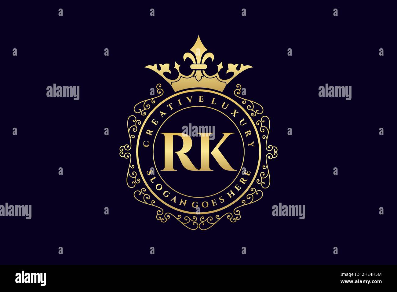 RK Initial Letter Luxury calligraphic femminile floreale a mano disegnato araldico monogramma antico vintage stile lusso logo design Premium Illustrazione Vettoriale