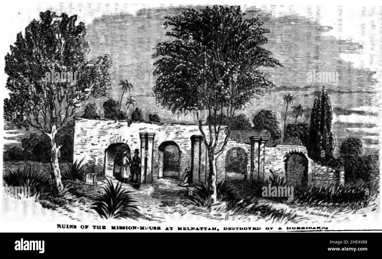 Rovine della Mission-House a Melnattam, distrutte da un uragano (p.138, Dicembre 1855, Rev. Thomas Hodson) - Copy. Foto Stock