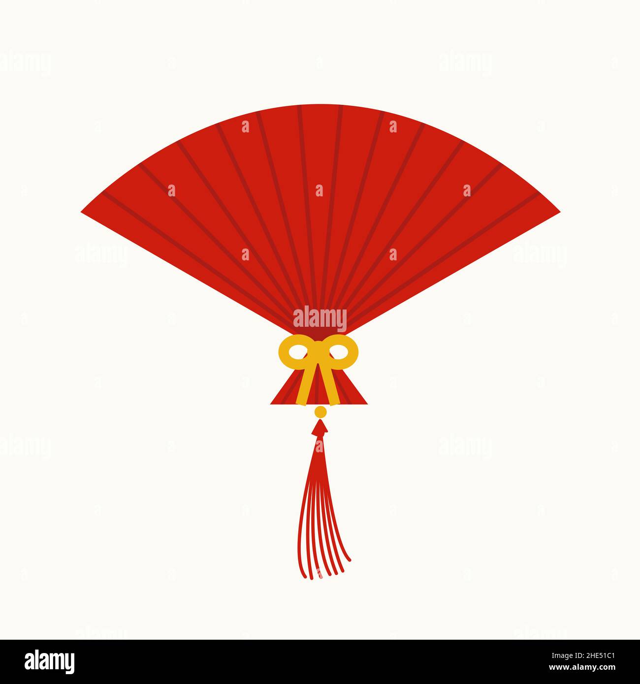 Set di ventola piatta isolata rossa asiatica sensu con nodo ad arco Illustrazione Vettoriale