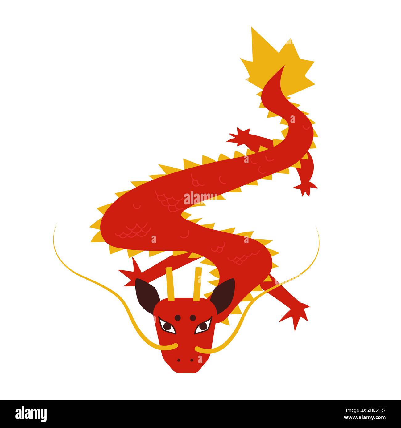 Illustrazione del vettore piatto del drago cinese rosso isolato Illustrazione Vettoriale