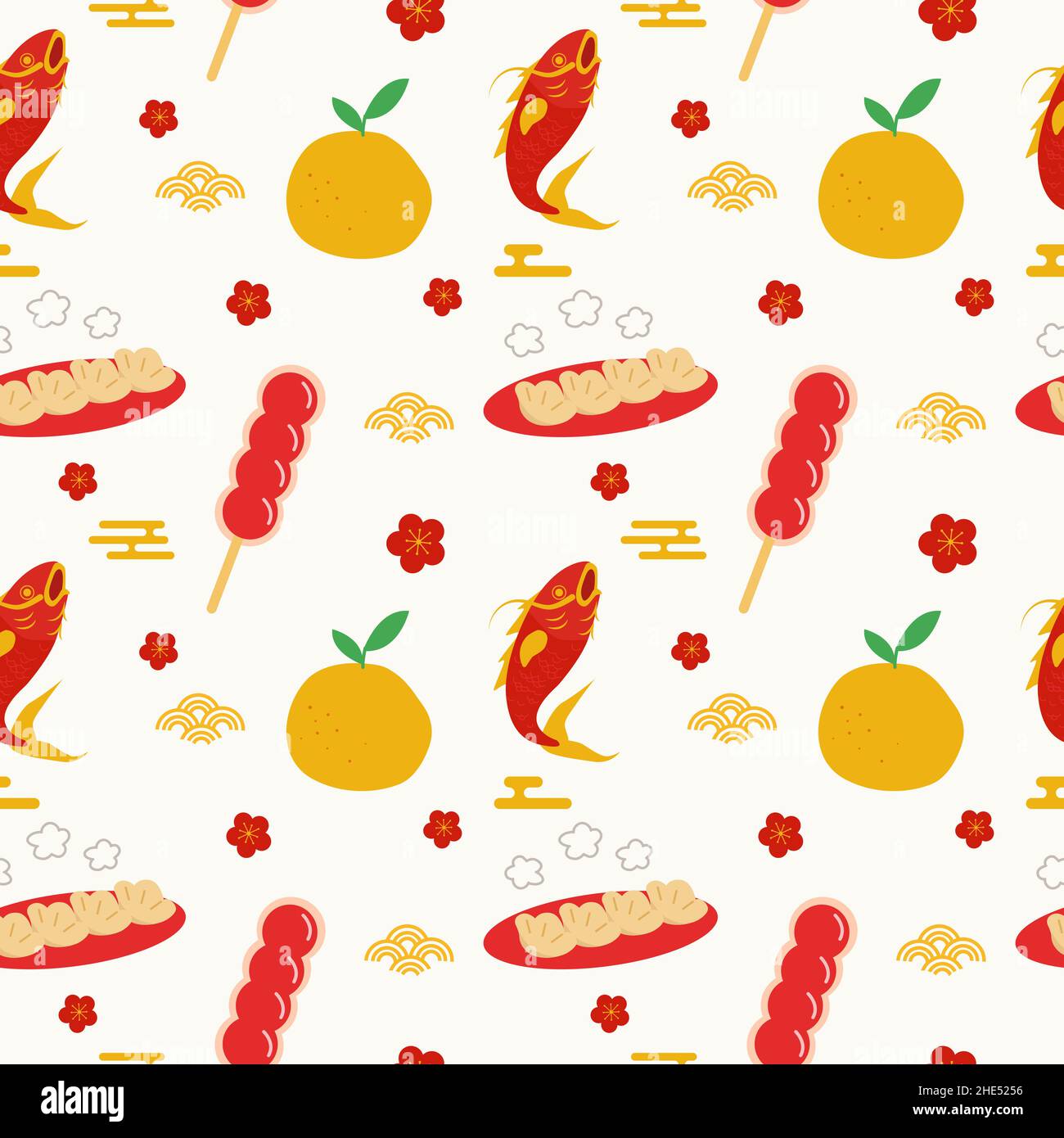 Modello senza giunture con festive cucina cinese, elementi di cucina asiatica tradizionale Illustrazione Vettoriale