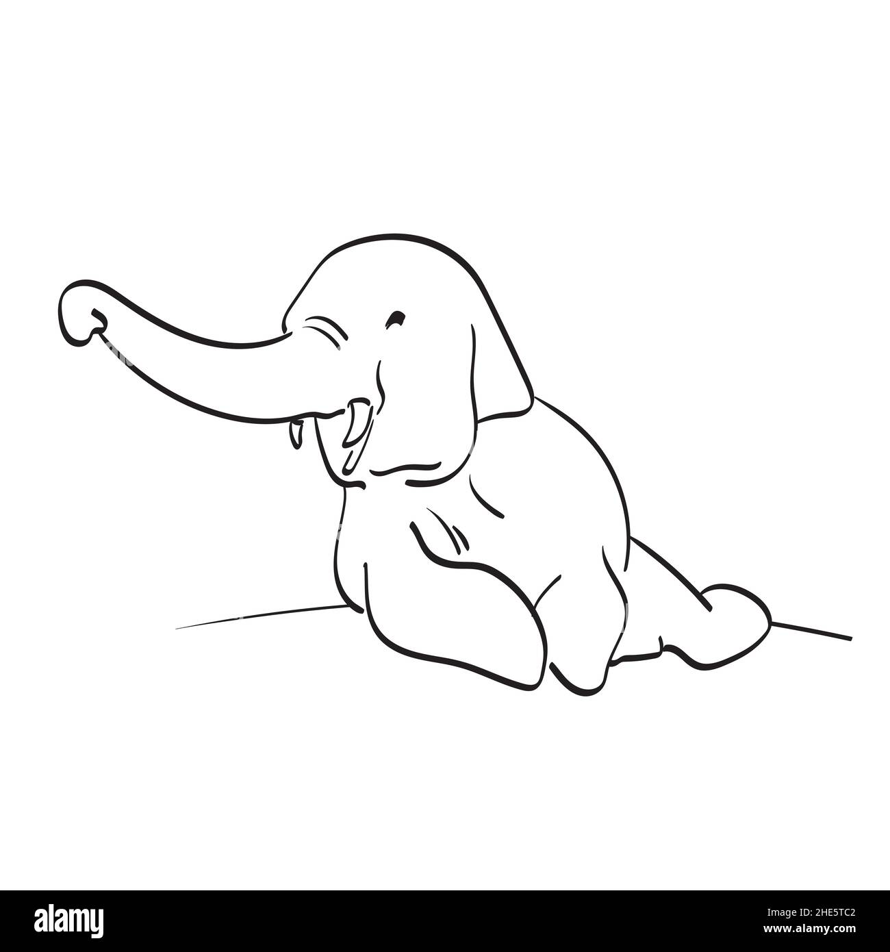 giovane elefante seduto illustrazione vettore disegnato a mano isolato su sfondo bianco art. Illustrazione Vettoriale