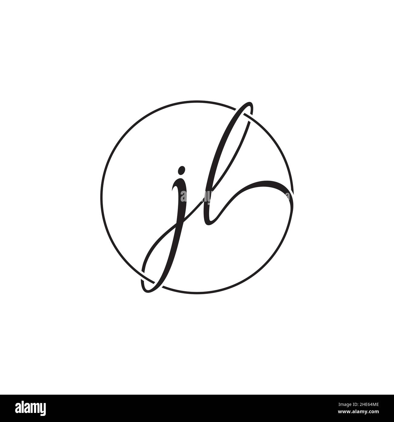 Lettera di script JL con logo a linea circolare isolato su sfondo bianco. Illustrazione Vettoriale