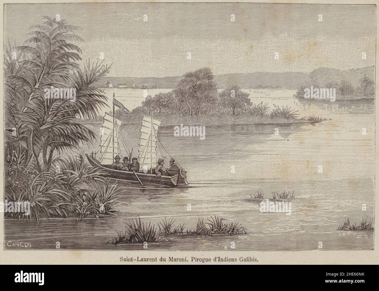 Saint-Laurent du Maroni. Pirogue d'indiens Galibis. Foto Stock