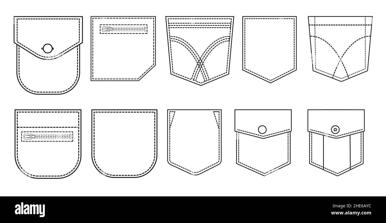 Collezione di tasche, icone, disegno vettoriale. Illustrazione Vettoriale