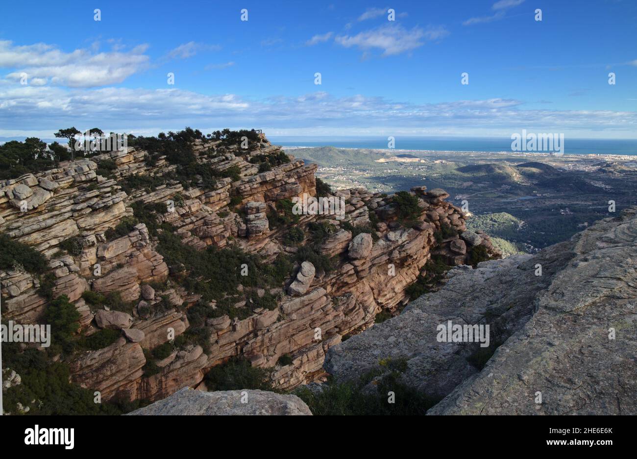 Parte montuosa di Valencia, percorso escursionistico al punto panoramico Mirador de Garbi Foto Stock