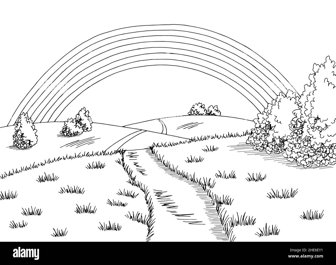 Rainbow Hills grafico bianco nero strada paesaggio disegno vettore Illustrazione Vettoriale