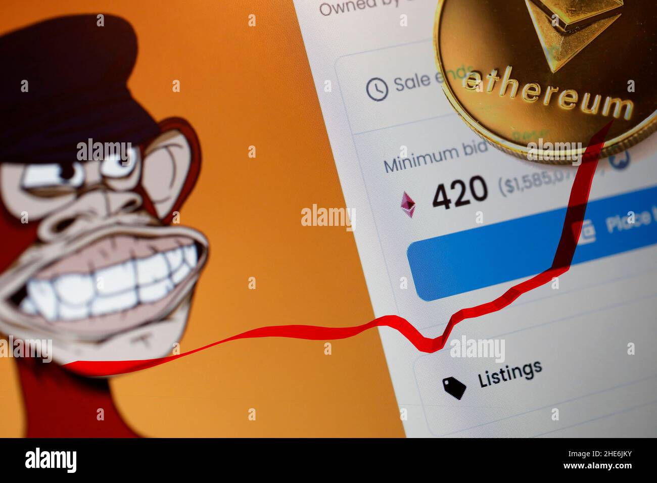 Esempio di un nastro annoiato NFT da collezione. Questo particolare nft fa parte di un esclusivo collectibles digitale venduto tramite un blockchain. Concetto di token non fungibile. Foto Stock