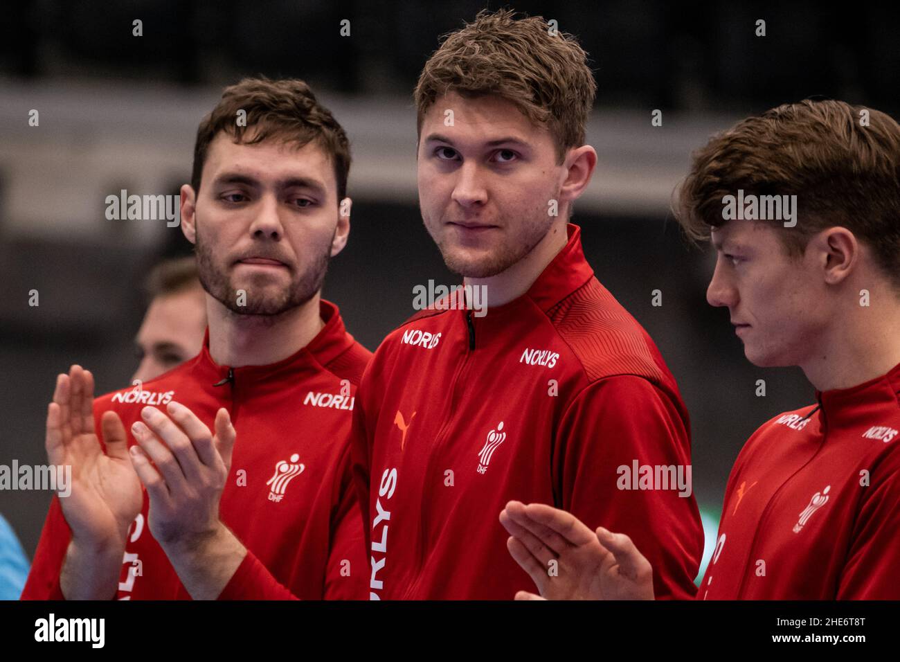 Hillerod, Danimarca. 08th, Gennaio 2022. Magnus Landin di Danimarca ha visto nella prova della partita di pallamano tra Danimarca e Norvegia al Royal Stage di Hillerod. (Photo credit: Gonzales Photo - Kim M. Leland). Foto Stock