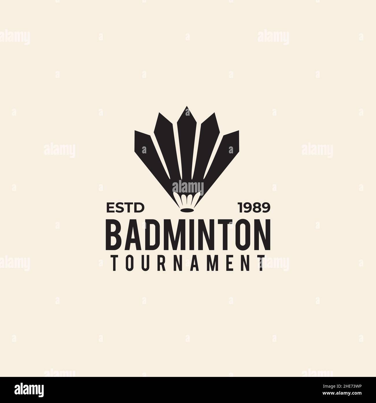 Logo vettoriale del torneo di badminton con icona shuttlecock Illustrazione Vettoriale