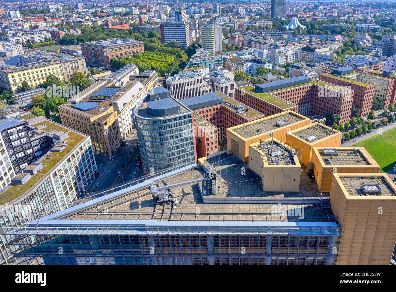 Vista elevata dall'edificio sul tetto, Potsdam Square, Berlino, Germania Foto Stock
