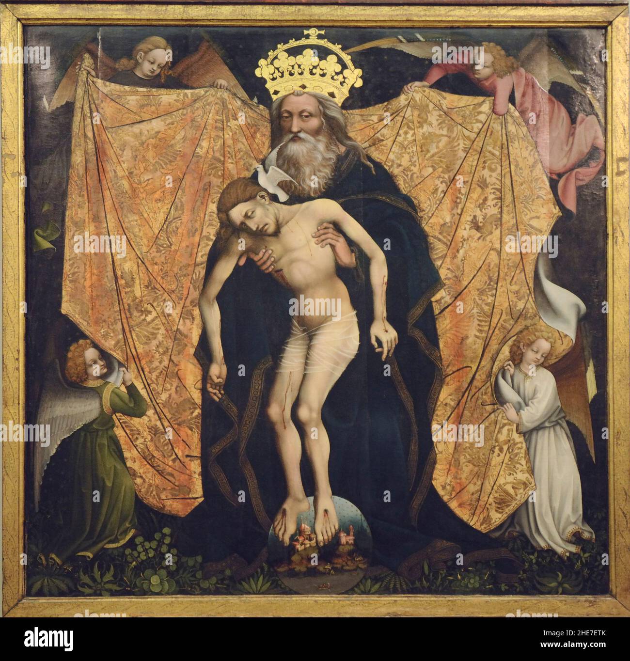 Bode-Museum, Museumsinsel, Berlino - Die Heilige Dreifaltigkeit (Gnadenstuhl), Eichenholz, Altartafel der ritterlichen Georgsbruderschaft in der Georgs Foto Stock