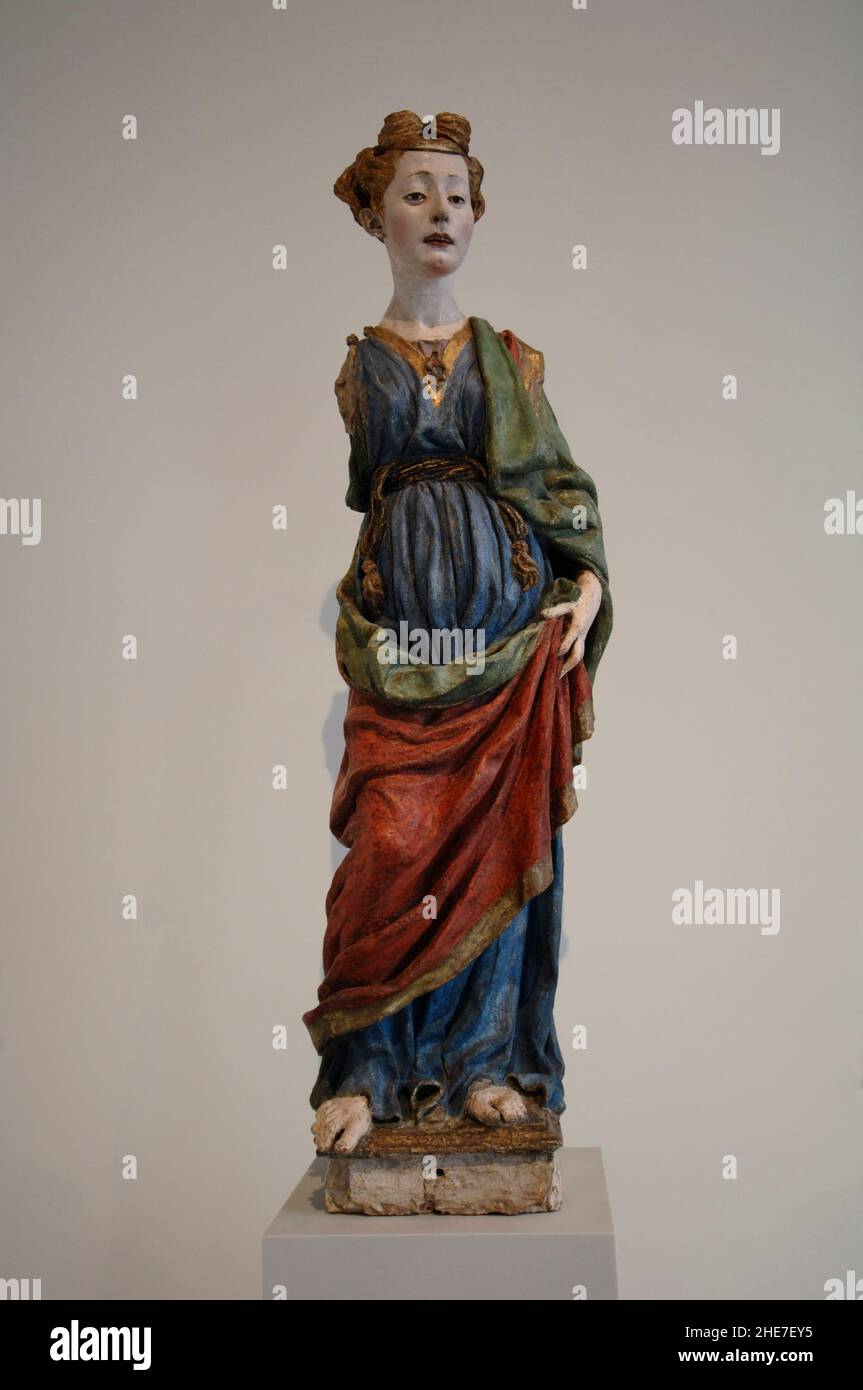 Bode-Museum, Museumsinsel, Berlino - Personifikation einer Tugend (?), Florenz um 1470, gebrannter Ton, alte Fassung; in der rechten Hand befand sich v Foto Stock