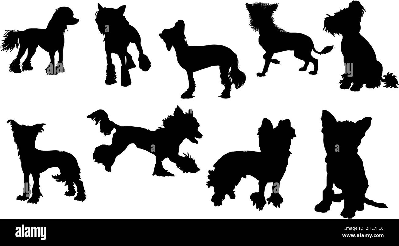pacchetto svg silhouette cinese con cani increspati Illustrazione Vettoriale