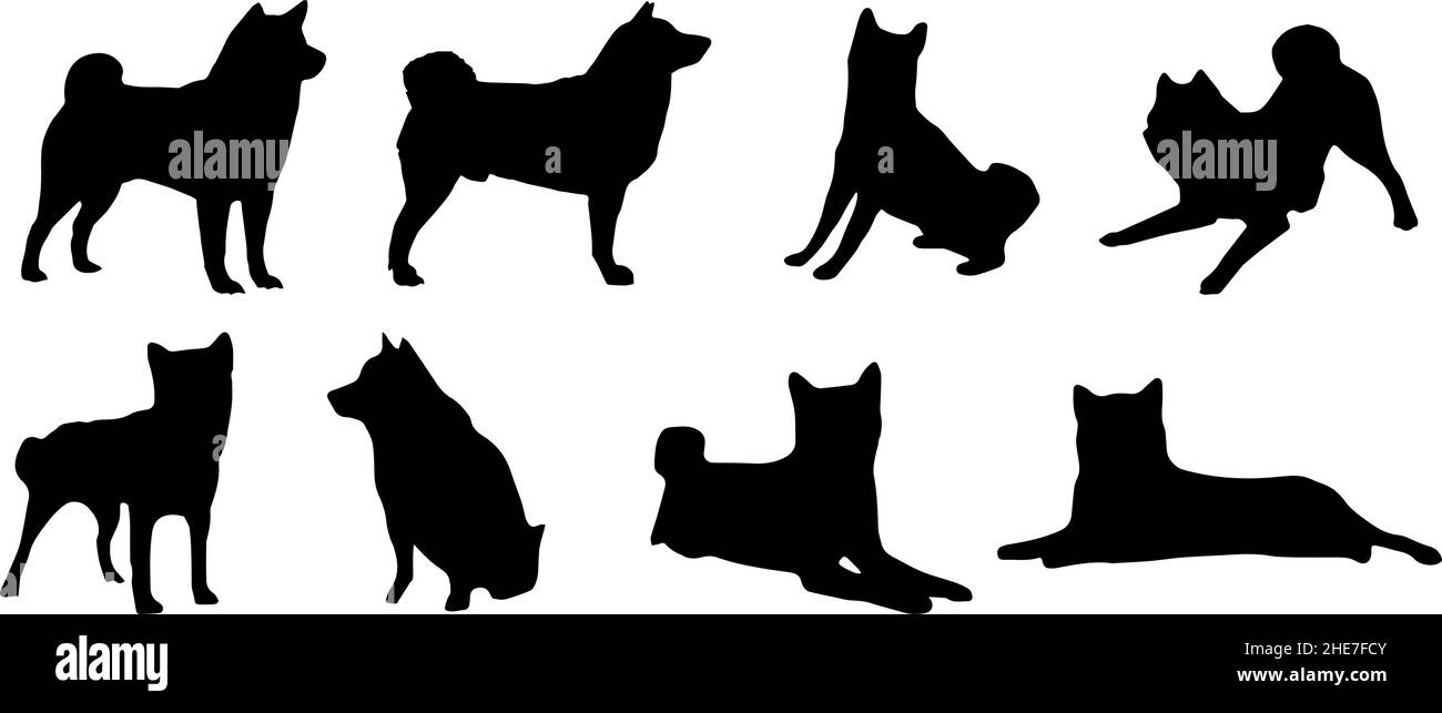 set di silhouette per cani shiba inu svg Illustrazione Vettoriale