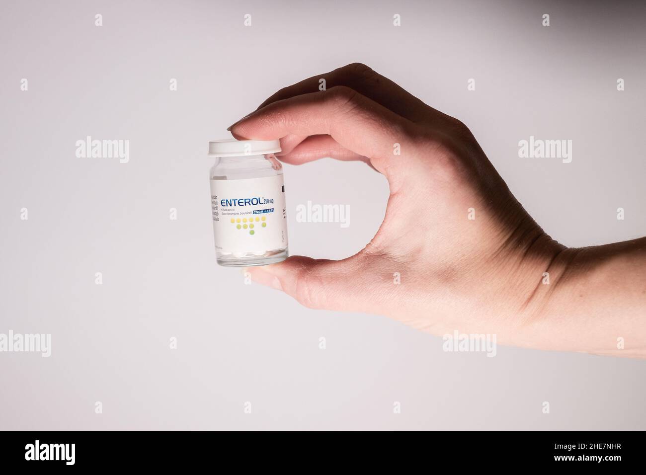 Capsule Enterol di Biocdex. Medicinale antidiarroico contenente il lievito Saccharomyces boulardii. Foto Stock