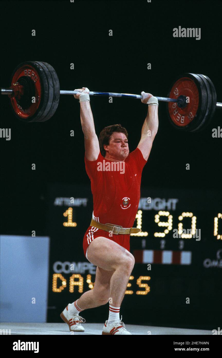 Sport. Sollevamento pesi. Andrew Davies. Galles. 1996 Commonwealth Games a Edimburgo. Foto Stock