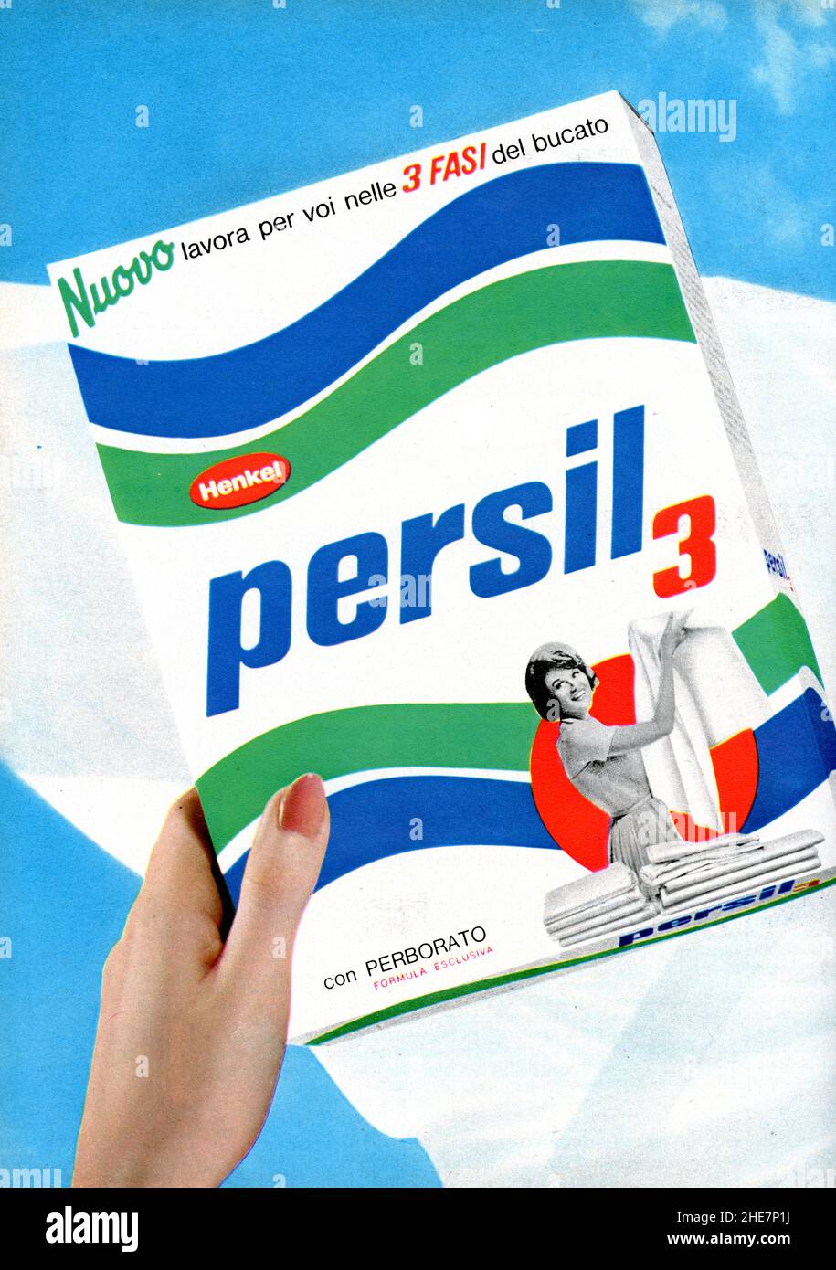 1960s rivista italiana advert for Persil washing Powder. Pagina intera, aprile 1965 Foto Stock
