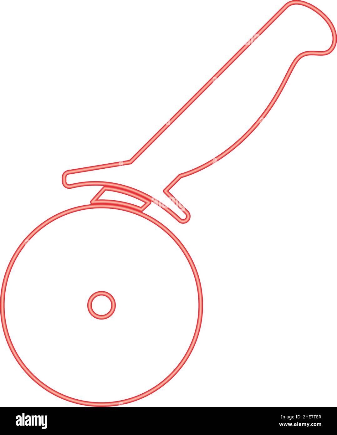 Taglierina per pizza al neon ot coltello per pizza rosso immagine vettoriale di forma piatta luce Illustrazione Vettoriale