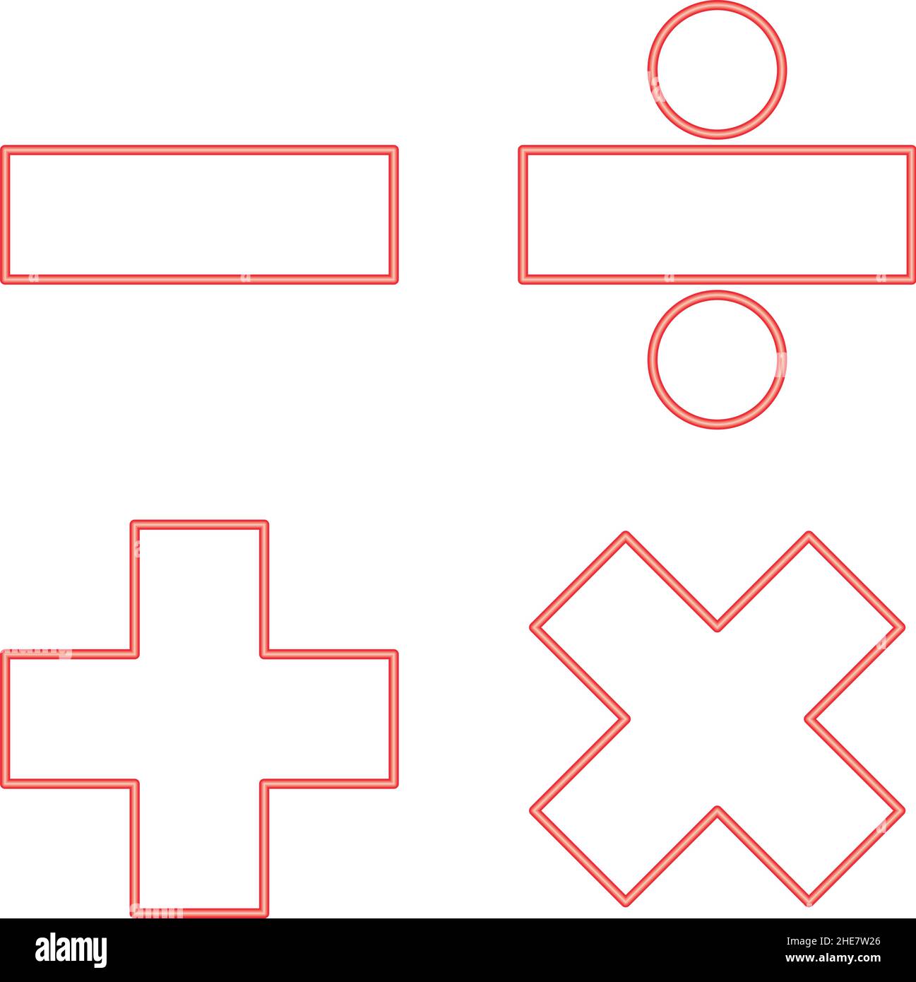 Neon math segni rossi vettore immagine immagine immagine luce stile piatto Illustrazione Vettoriale