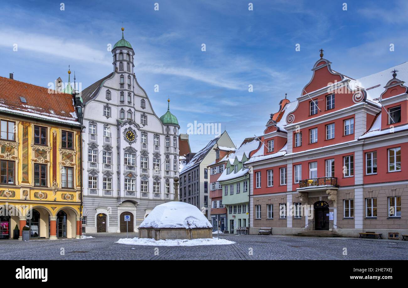 Municipio di Memmingen in inverno, Memmingen, Baviera, Germania Foto Stock