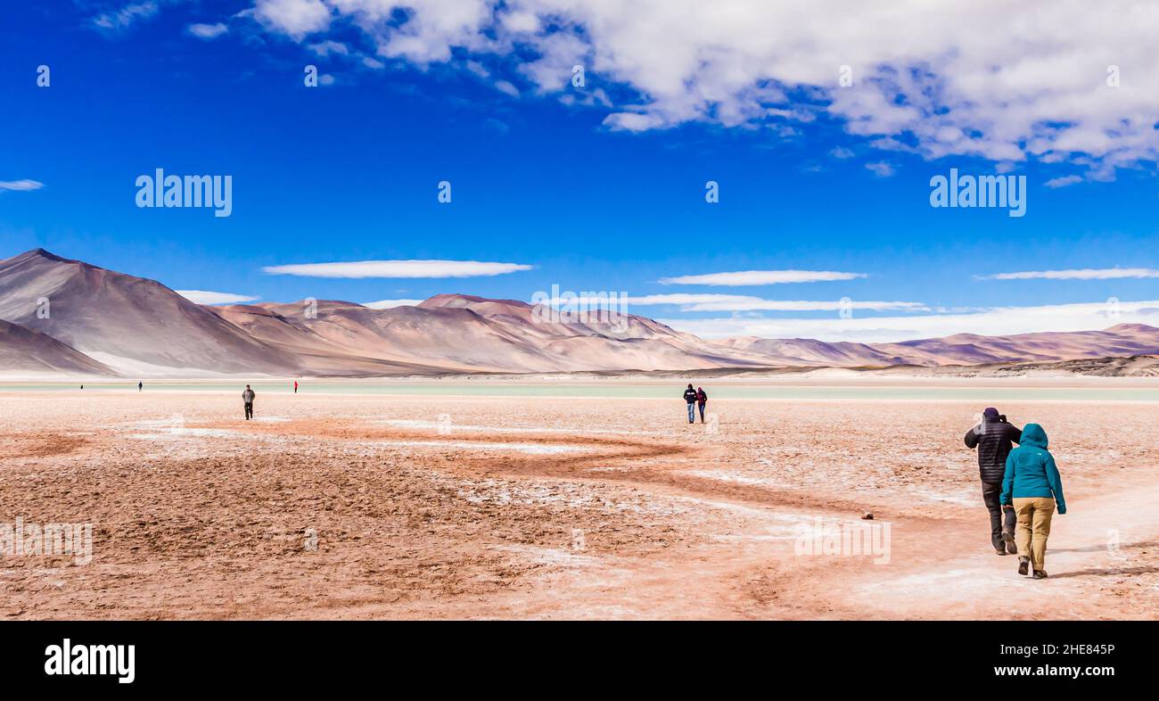 Laguna Salar de talari con la montagna Ande, San Pedro de Atacama, Regione di Antofagasta, Cile Foto Stock