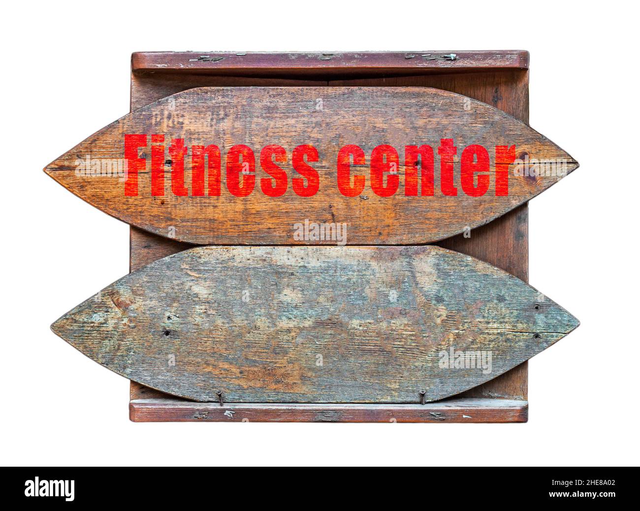 Centro fitness in legno vecchio segno appeso Foto Stock