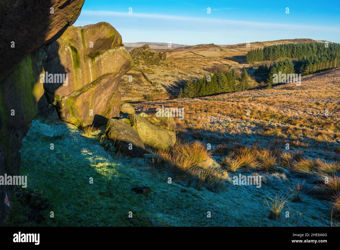 Baldstones e Gib Tor nell'area di Staffordshire Moorlands del Peak District National Park, Regno Unito Foto Stock