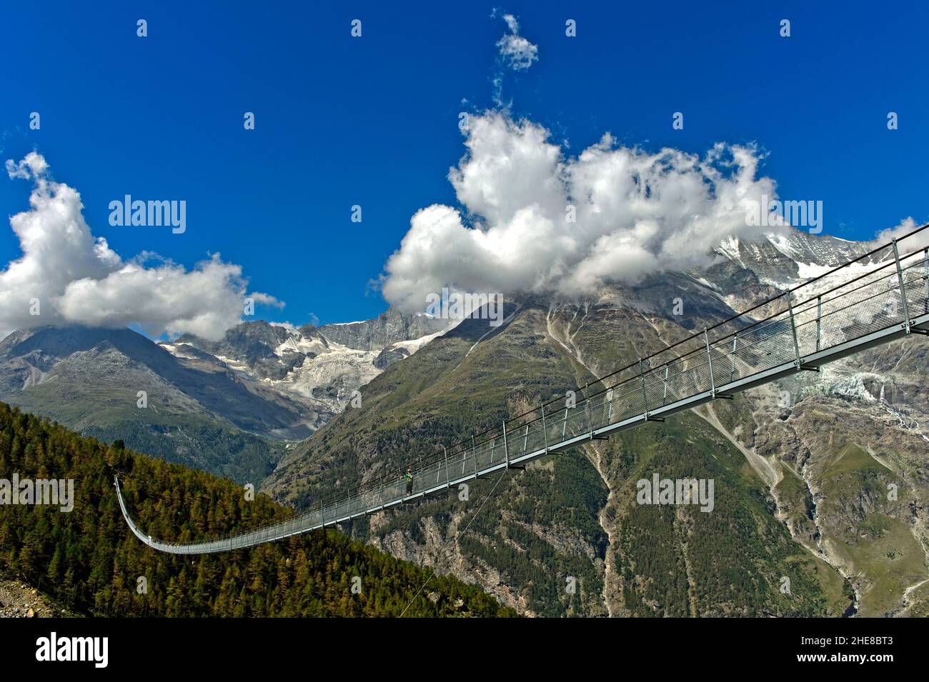 Charles Kuonen Suspension Bridge, il più lungo ponte pedonale sospeso delle Alpi, Randa, Vallese, Svizzera Foto Stock