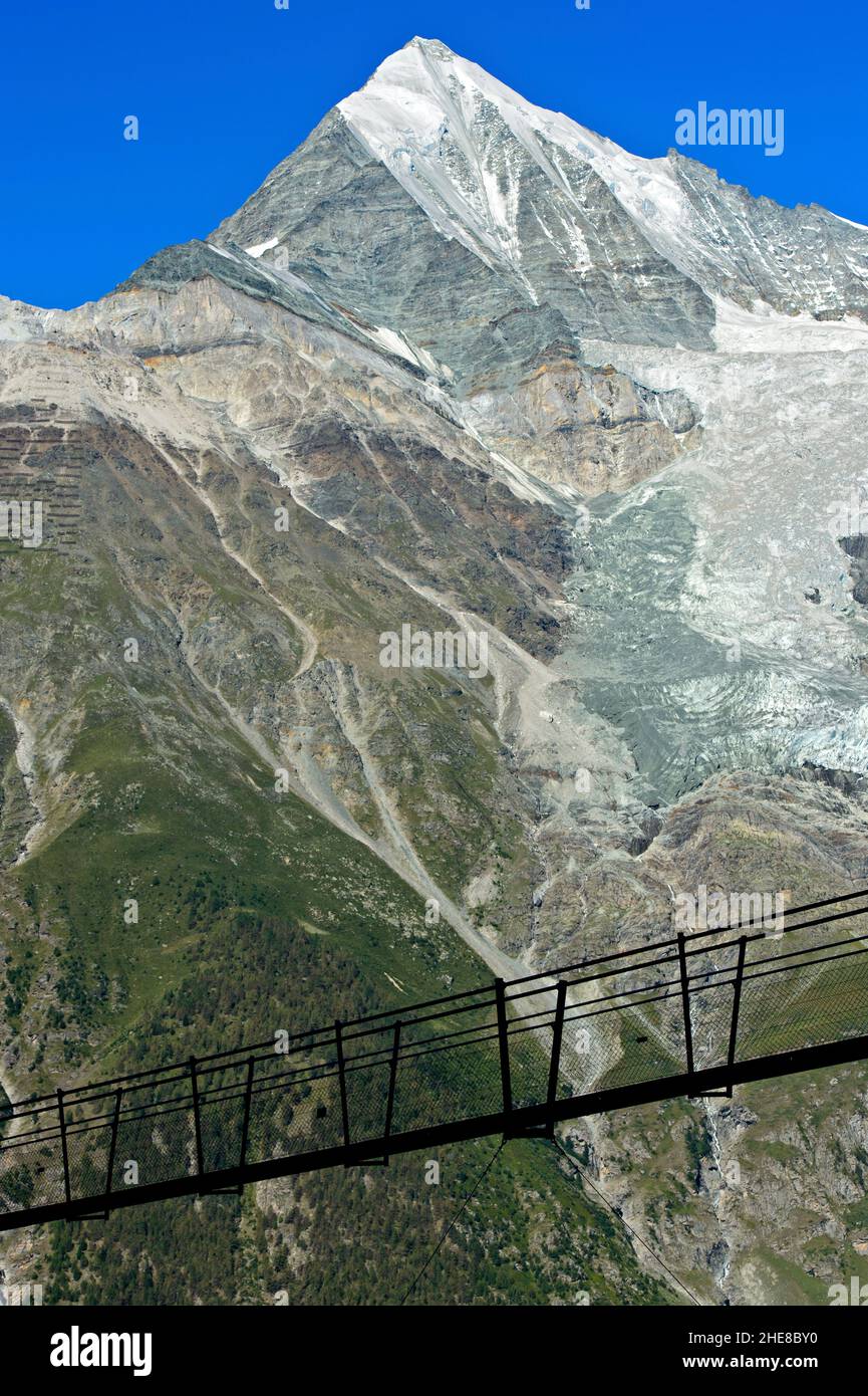 Charles Kuonen Suspension Bridge, il più lungo ponte pedonale sospeso delle Alpi, Randa, Vallese, Svizzera Foto Stock